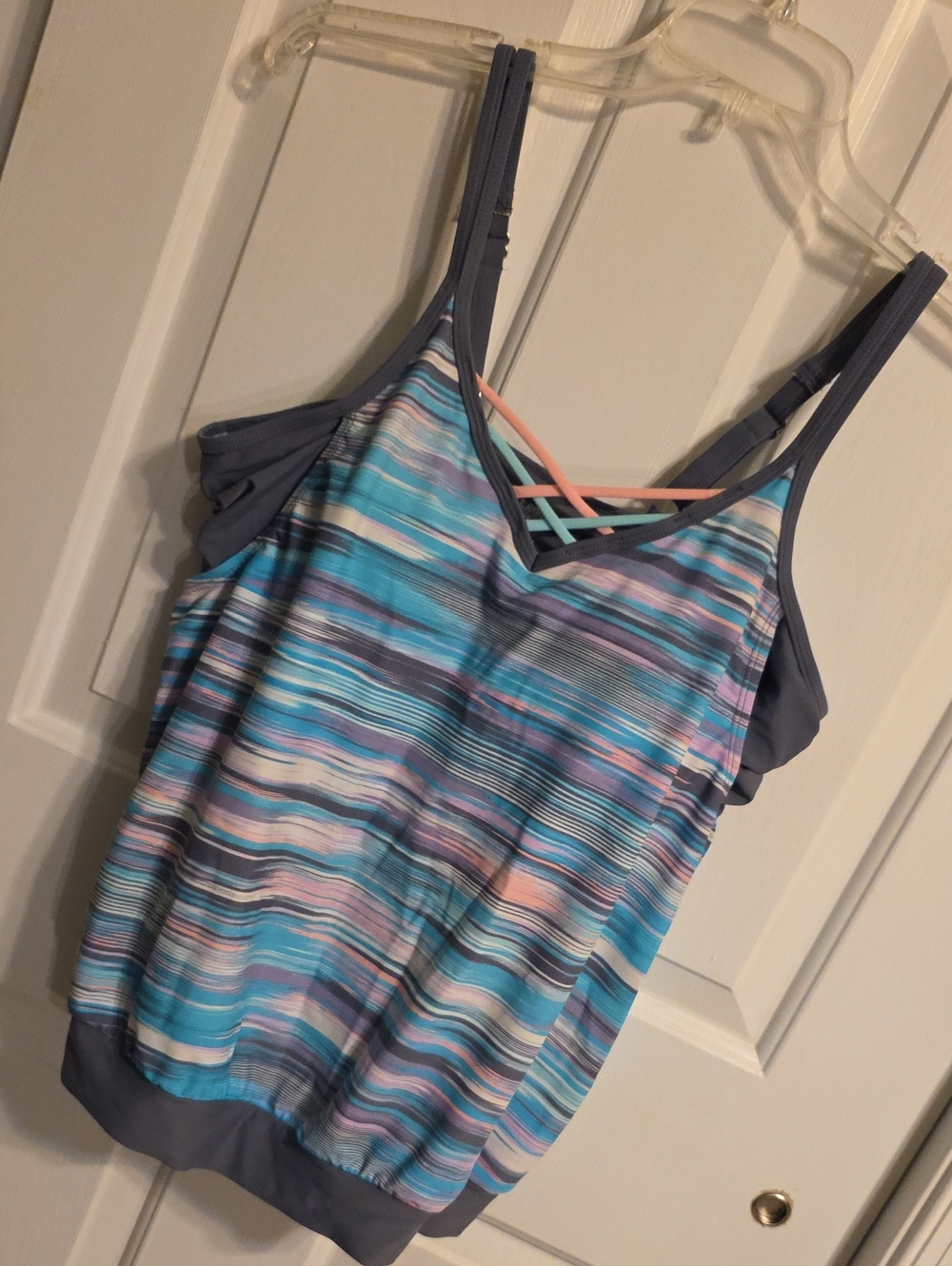 Free Country Striped Active Tank/ Swim Suit